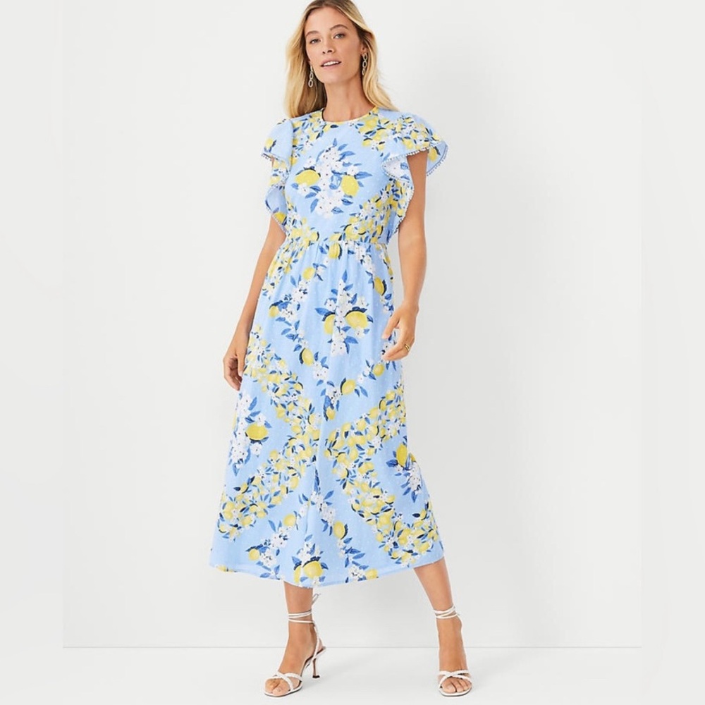 Ann Taylor Floral Lemon Print Midi Dress